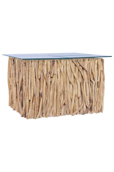 Concept Masă de cafea cu blat de sticlă, 66x66x40 cm, lemn masiv de tec