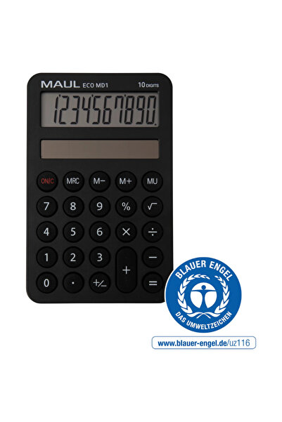 MAUL Calculator de buzunar MD1, 10 cifre, alimentat cu energie solară, negru