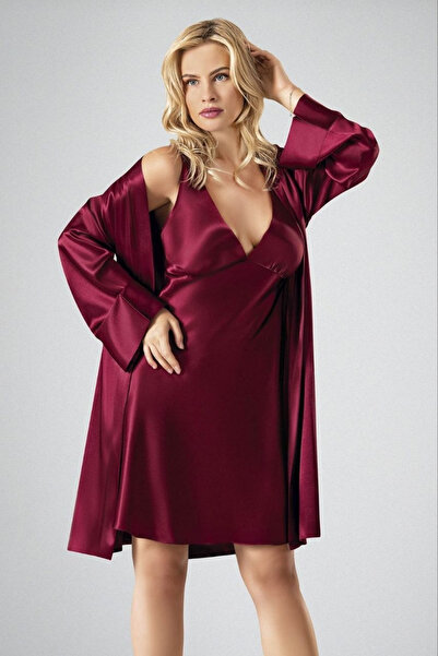 Kompedan Γυναικείο Σατέν Μίνι Νυχτικό και Πιτζάμες Σετ |   Μπορντό 7707