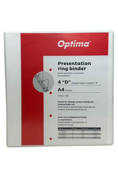 Optima Mechanical Notebook with Pocket, PP Laminated, 4 Rings in 'D', 65 mm, ...
