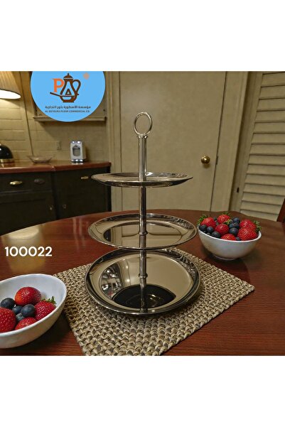 PA صحن تقديم حلويات استل استيل 3 دور