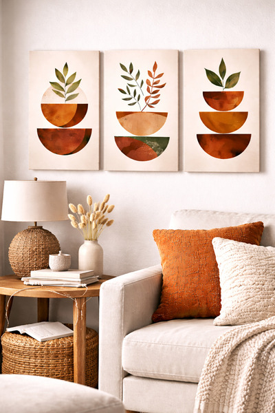 BAYTOK 3 PARÇA Bohem Tablo Ev Dekorasyon Salon Tablosu Kanvas Tablo