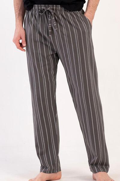 VİENETTA Men's Large Size Smoked Striped 100% Cotton Single Bottom Pajamas C3...