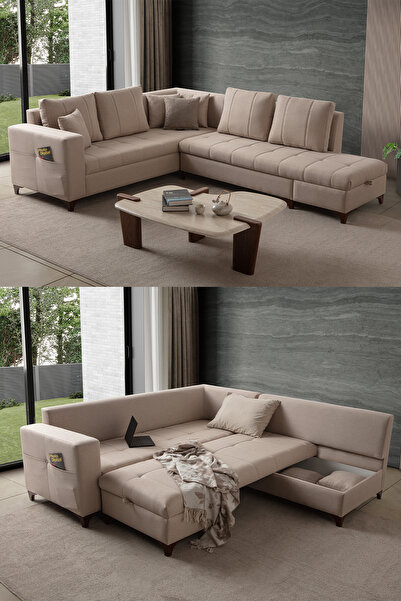 indes home Aura Köşe Koltuk Takımı Sütlü Kahve Sağ Köşe