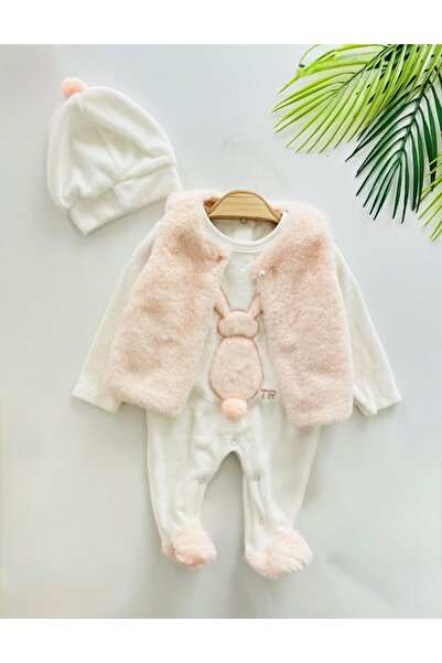 ULTİMA BABY Kız Bebek Peluş Yelekli Kadife Tulum
