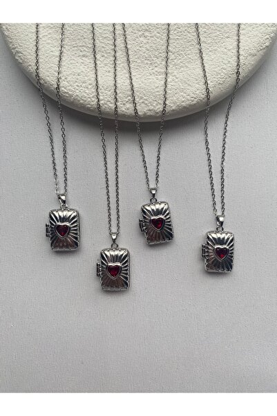 COLLECTİON Kalpli taş detaylı açılır kapanır kapaklı fotoğraf koyulabilir anı...