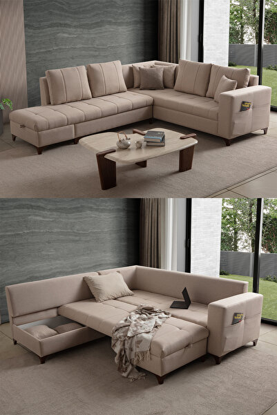 indes home Aura Köşe Koltuk Takımı Sütlü Kahve Sol Köşe