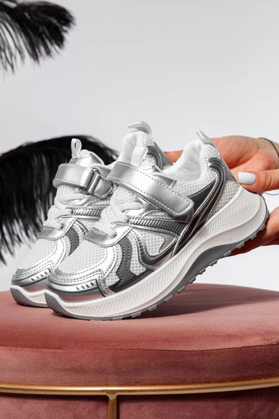 Zaira Adidasi copii argintii din piele ecologica Esra #21386 - 35