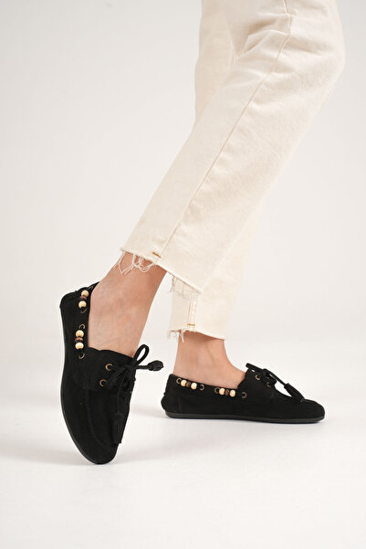 BellaPiede حذاء نسائي من الجلد السويدي باللون الأسود مزين بالخرز BP27MS07A