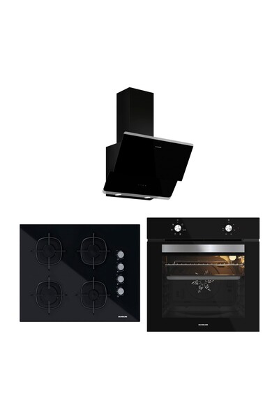 Silverline Siyah Cam Ankastre Set (3490 Oslo Davlumbaz - CS5665B01 65 cm Ocak...