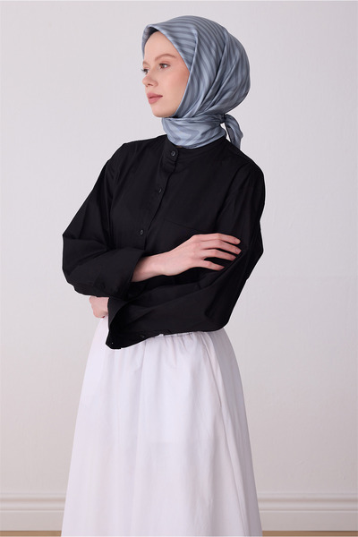 Belli Eșarfă cu model geometric albastru gri 100% twill mătase 4325-02