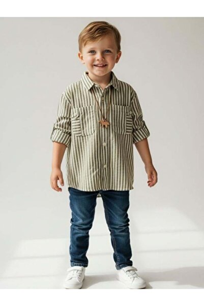 Zekids Baby Boy Striped Long Sleeve Pocket Shirt