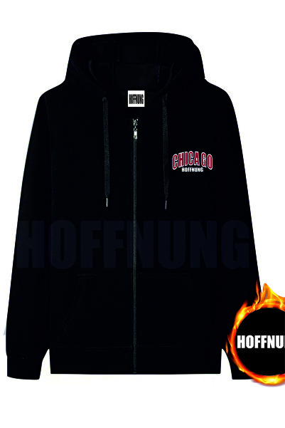 HOFFNUNG سترة قطنية كبيرة الحجم للجنسين مطبوع عليها "شيكاغو" بياقة مزودة بغطا...