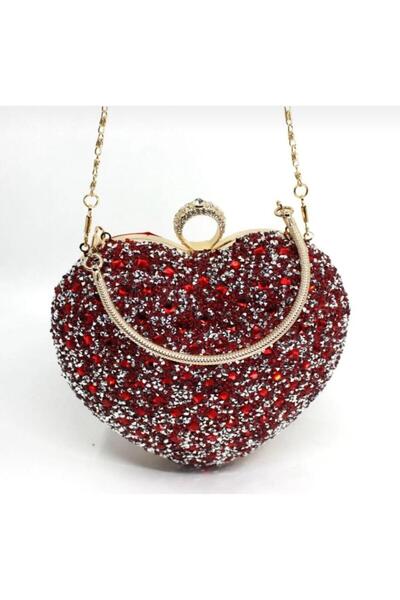 gül sezgin butik Heart-Shaped Red Evening Dress Bag Crystal Stylish Event Eve...