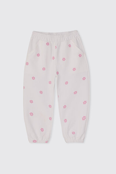 Panço Kız Bebek Nakışlı Beyaz Eşofman Altı