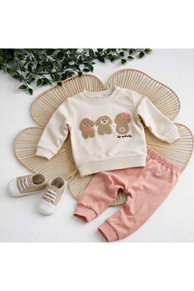 moukou Punç İşlemeli Bebek Takımı %100 Pamuk Penye- Rahat Günlük