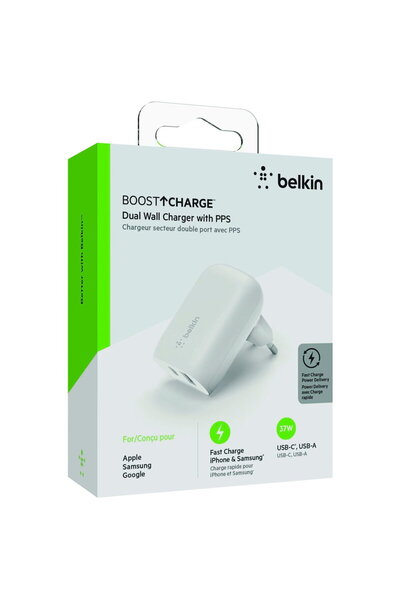 Belkin Încărcător dual 37W USB-C 25W PD + USB-A WCB007vfWH