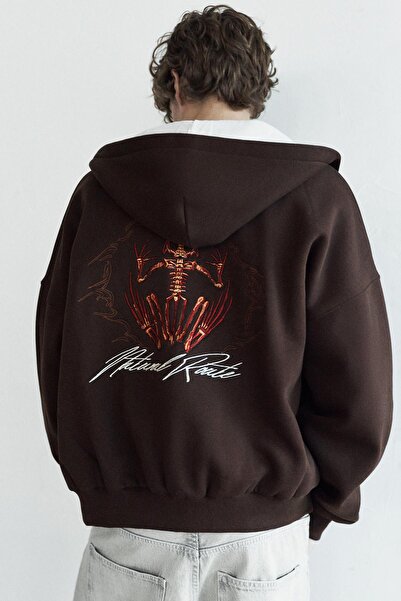 Pull & Bear Grafik detaylı fermuarlı kapüşonlu sweatshirt