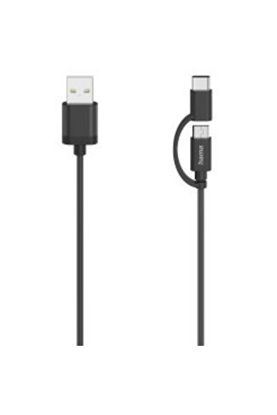 Hama Micro-USB Cable, 2 in 1, incl. Adapter to USB-C, USB 2.0, 0.75 m