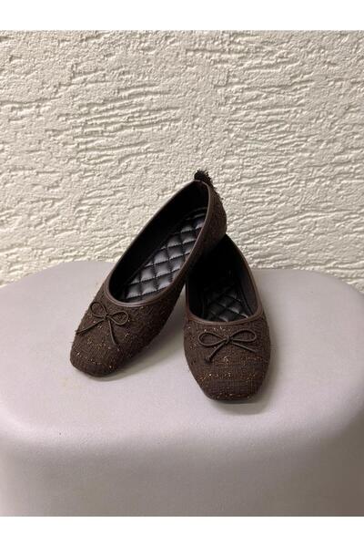 Beyond Women's Brown Tweed Fabric Bow Ballerina Flats 1cm Byndlck01