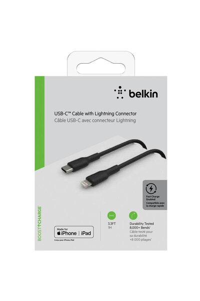 Belkin Cablu Lightning/USB-C 1m PVC, certificat MFI, negru
