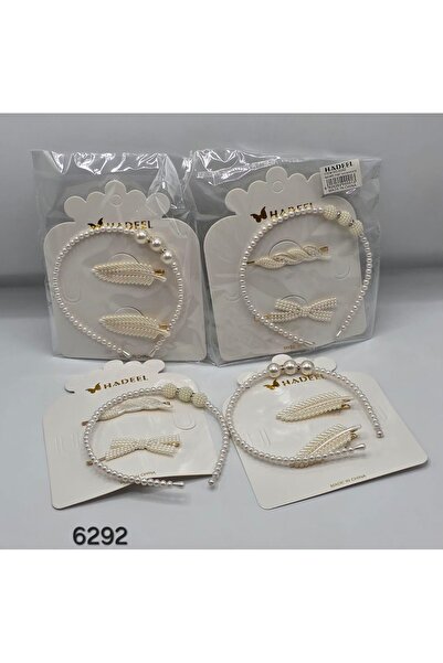 HADEEL GIJAMAI Pearl hairbands and clips decorated with white pearls, two pie...