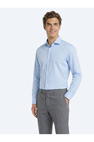 Kip Blue Plain Regular Fit Woven Classic 100% Cotton Shirt