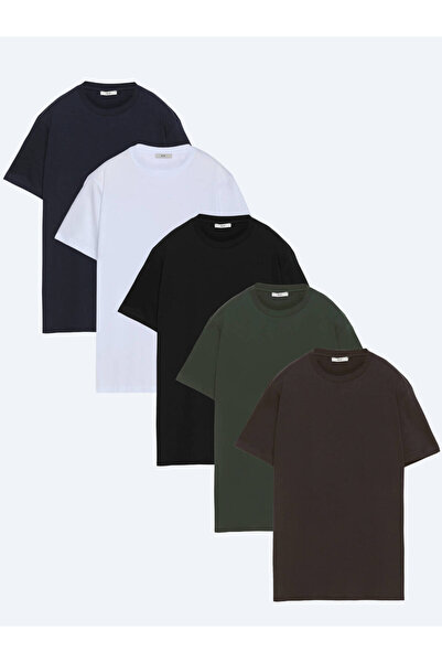 Kip Multicolored 5-Pack Plain 100% Cotton T-Shirts