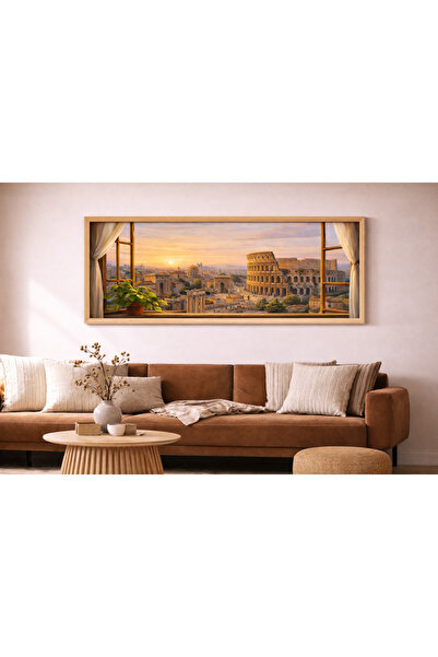 woodhomeworks Tek Parça Gerçek Ahşap Yatay Panorama Çerçeveli Tablo pencerede...