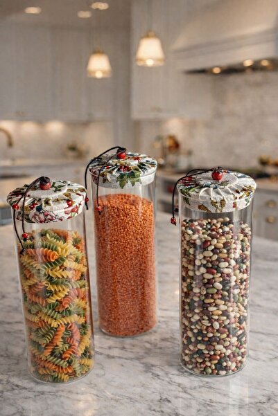 morponi Set of 3 Borosilicate Glass Jars with Ethnic Patterned Fabric Covers ...
