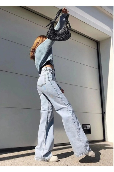 sion jeans Karyıkama Boyfriend Lycra Super High Waist Loose Jeans Palazzo Women's Denim Trousers (Blueva)-1