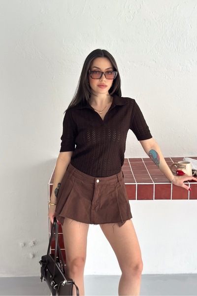 Noi Belis Polo Collar Perforated Knitwear Blouse Ss26Bz0008