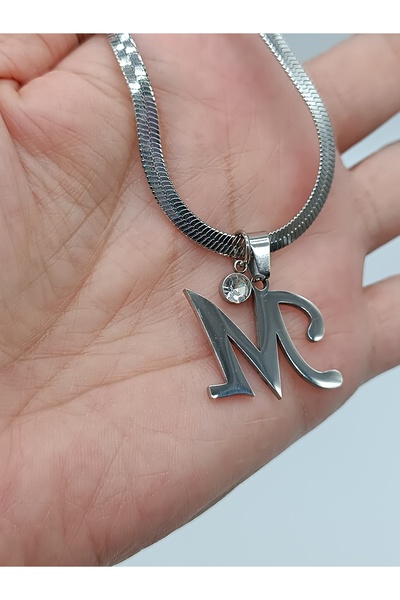 LAgül Aksesuar 316L Çelik Kararmaz İtalyan Zincirli Silver Harf Kolye M Harfi