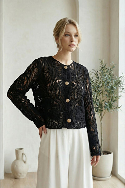 SAYZEN βασικό σακάκι με δαντελένιο σχέδιο και χρυσά κουμπιά