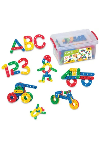 DEDE Jucărie educațională SET PUZZLE CONSTRUCT CLICK CLICK, 96 BUCĂȚI