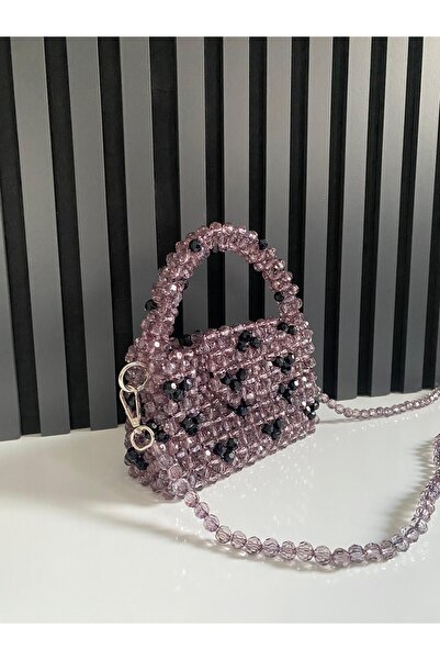 Hümzeyy home Antrasit siyah boncuk çanta kristal özel tasarımen 19 boy 12 kol...