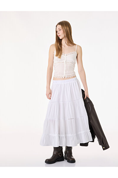 Koton Elastic Waist Cotton Comfortable Fit Layered Midi Skirt