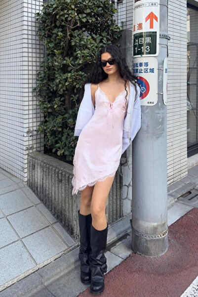 Bershka Asimetrik saten mini elbise