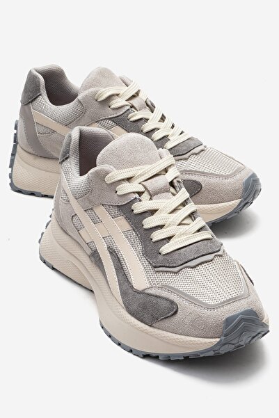 LuviShoes CALINA Buz Süet Bej Kadın Sneaker