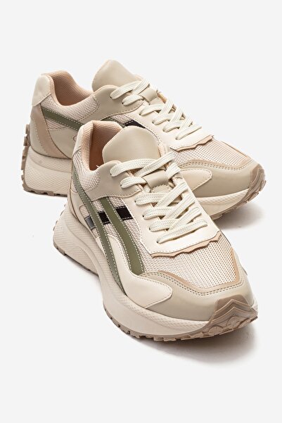 LuviShoes CALINA Bej Verde Femei sneakerși