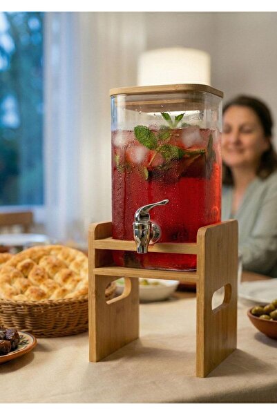 HomeTarz Bambu Detaylı Borosilikat Cam Sebil, Şerbetlik, Sürahi - Küçük boy, ...