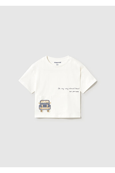 MAYORAL Tricou supradimensionat cu imprimeu mașină pentru bebeluși, crem