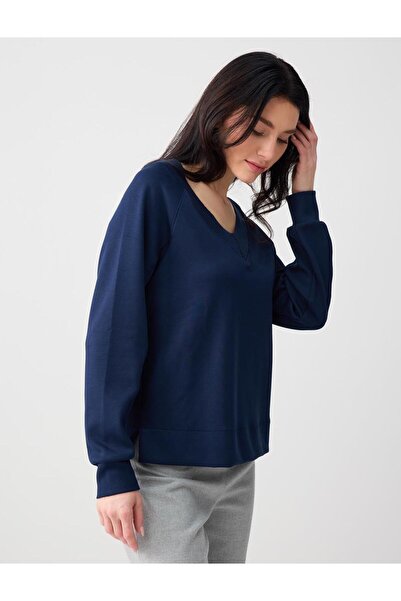 Jimmy Key Lacivert Uzun Kollu V Yaka Örme Modal Sweatshirt