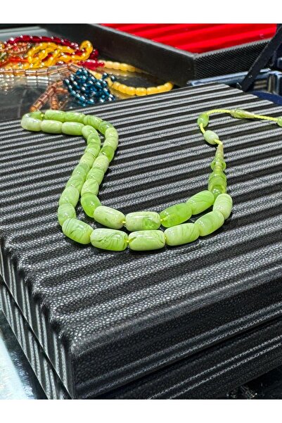 Septemmart Pistachio Green Crimped Amber Prayer Beads 5X10 mm Capsule Cut Mot...