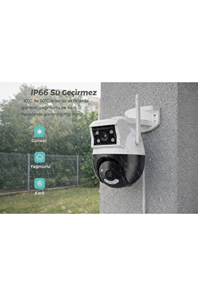 qasul 4MP Çift Lens WiFi Güvenlik Kamerası Otomatik Takip Gece Görüş IP66 Dış Mekan