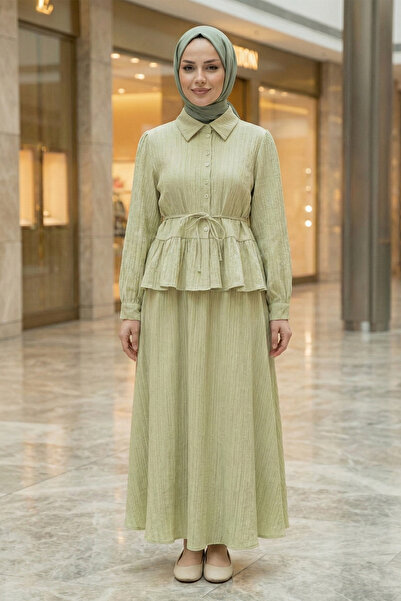 FERHEL Women's Blouse Skirt Set with Ruffles, Buttons, and Tie Waist - Olive ...