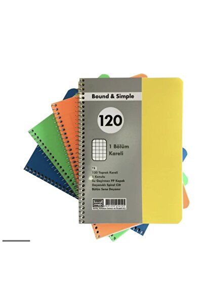 bound simple A5 120 Sheets Pp Cover Spiral School Notebook Checked Sevinç Adet