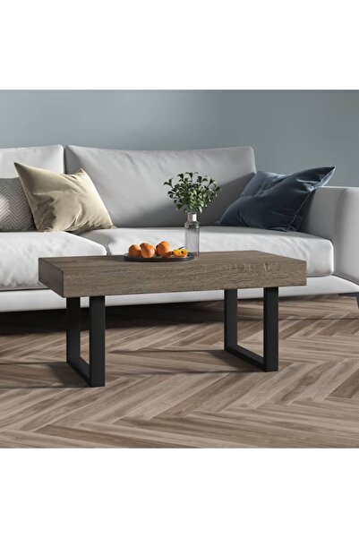 Concept Τραπεζάκι σαλονιού, γκρι και μαύρο, 90x45x40 εκ., MDF και σίδερο