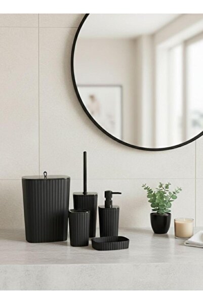 Okyanus Home Adhesive Sapphire Black 5-Piece Bathroom Set