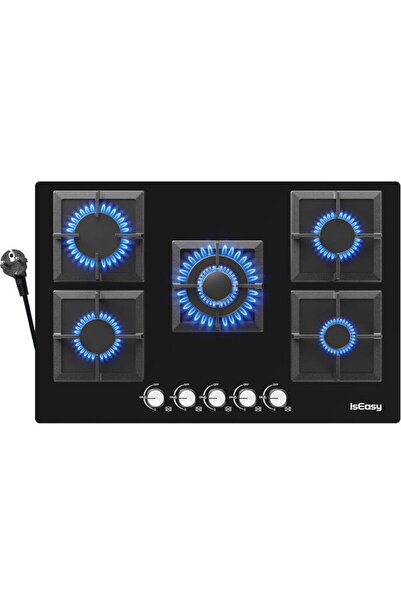 IsEasy Aragaz pe gaz din sticlă MGBG-775S2 cu cinci zone (pătrat)